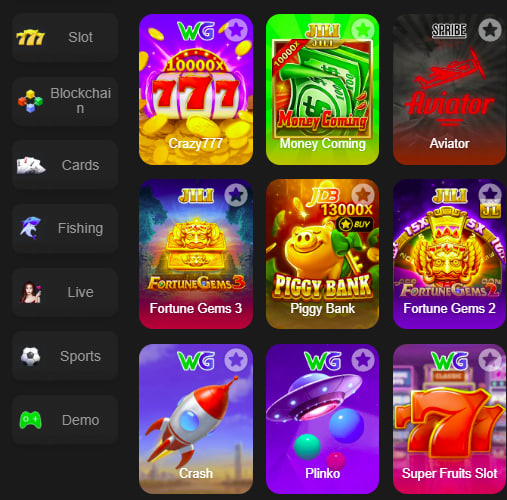 Main screen of 8Betgame game page for PK players